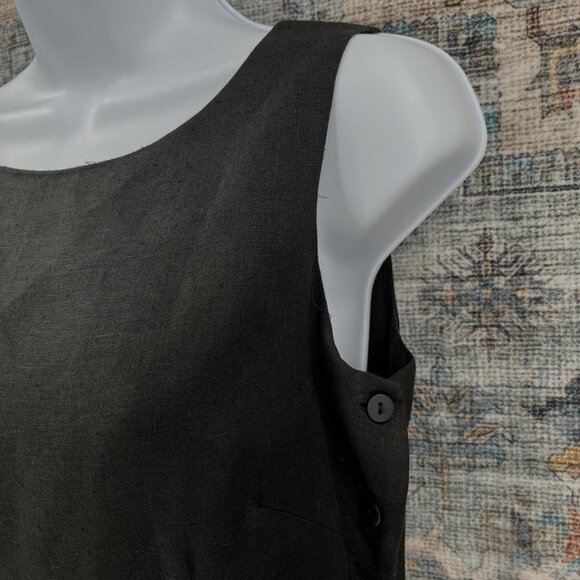 Brooks Brothers Linen Dress Size 4 Black Side Button Sleeveless Lined Round Neck - Picture 3 of 10